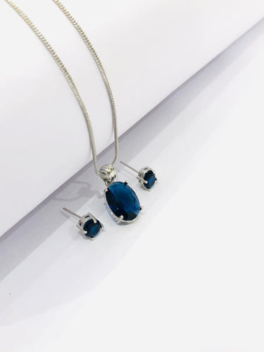 Oval Blue Pendant Set